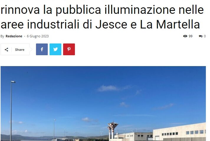 Il Consorzio per lo Sviluppo Industriale della Provincia di Matera rinnova la pubblica illuminazione nelle aree industriali di Jesce e La Martella