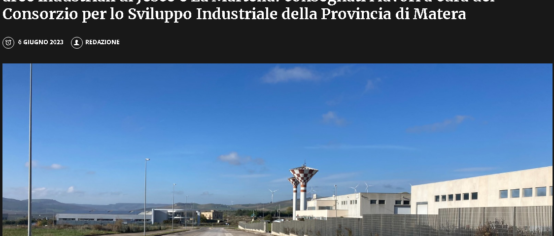 Efficientamento energetico degli impianti di pubblica illuminazione nelle aree industriali di Jesce e La Martella: consegnati i lavori a cura del Consorzio per lo Sviluppo Industriale della Provincia di Matera